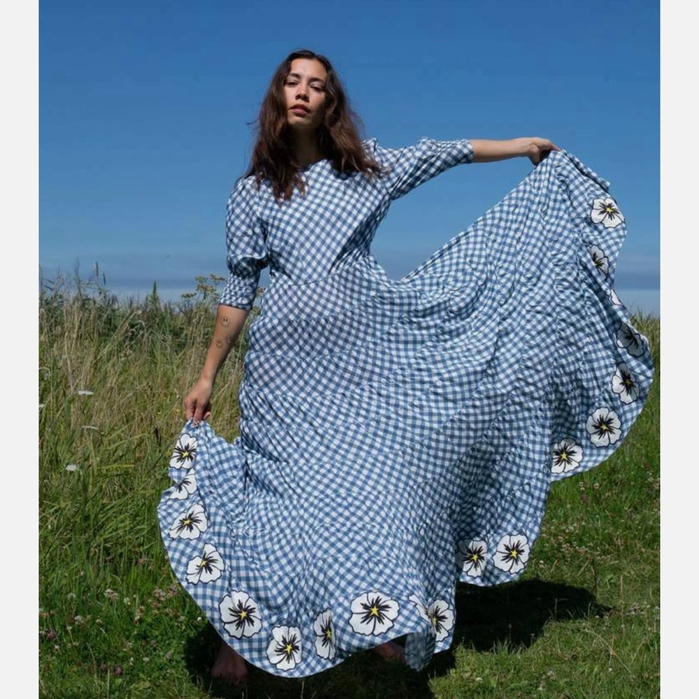 RIXO Kristen Gingham Midaxi Tiered Dress